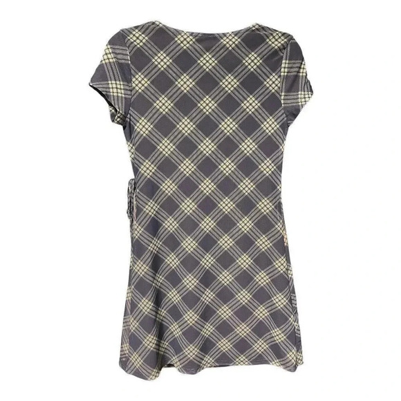 SO Juniors Womens Navy Green Plaid Short Sleeve Faux Wrap Mini Dress Sz Small - Picture 5 of 5